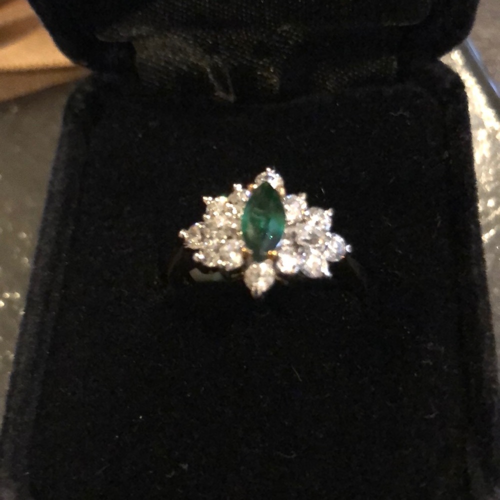 Vintage 14kt gold electroplated CZ emerald ring
